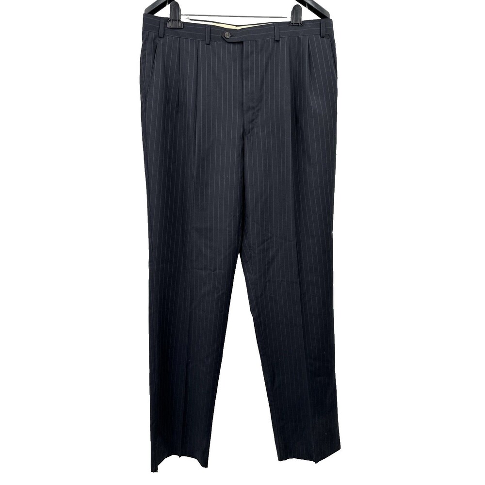 Lauren Ralph Lauren 38 Long Unhemmed Blue Stripe Dress Suit Pants Wool Cashmere